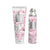 Two cosmetic products with cherry blossom design on a white background