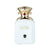 Perfume bottle with gold cap and white body on a white background