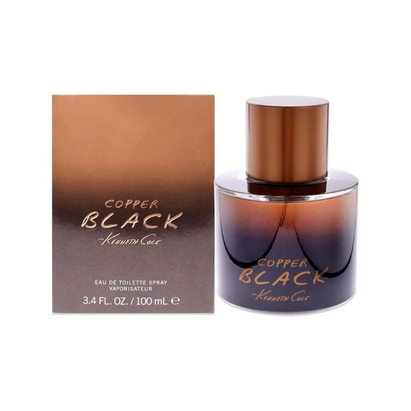 Copper Black perfume bottle and packaging on a white background