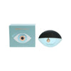 Cosmetic product with packaging featuring an eye design on a white background
