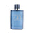 Blue perfume bottle with silver cap on a white background