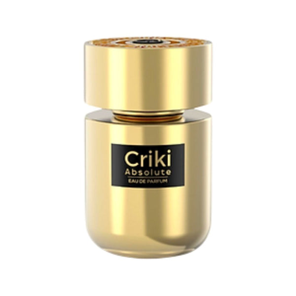 Gold perfume bottle labeled 'Criki Absolute' on a white background