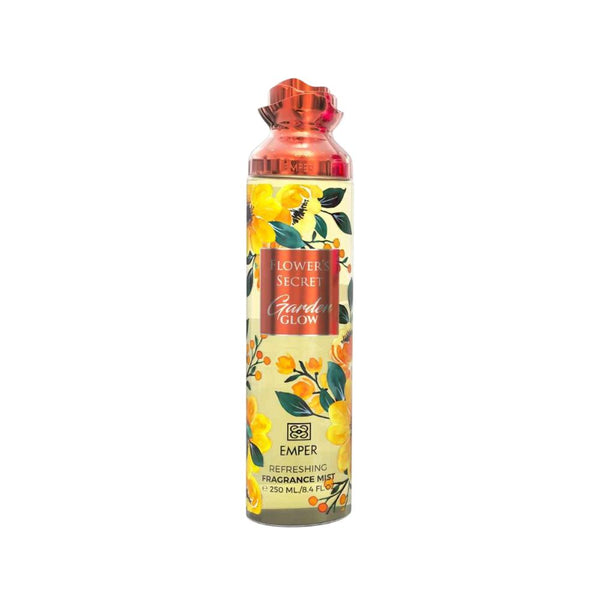 Flower Secret Garden Glow refreshing fragrance mist bottle on a white background