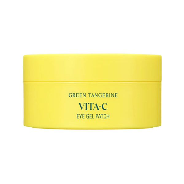 Yellow container of Green Tangerine Vita-C Eye Gel Patch on a white background