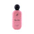Pink perfume bottle with black cap on a white background